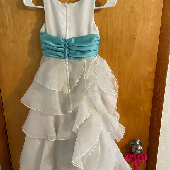 teal and white children’s flower girl dress - Picture 3 of 7